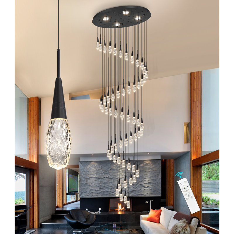Lustre moderne 36 lumières à intensité variable, Noir satiné, 197" H X 23.6" W X 23.6" D