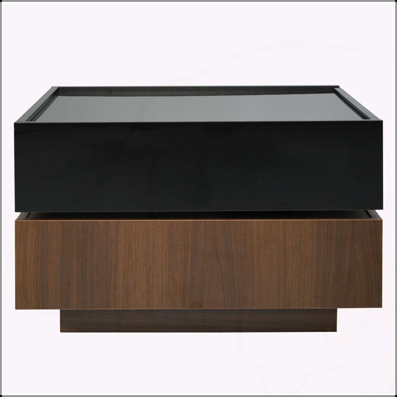 Multi-functional Square 360°Rotating Coffee Table with 2 Drawers, High Gloss 2-Tier Centre Table for Living Room