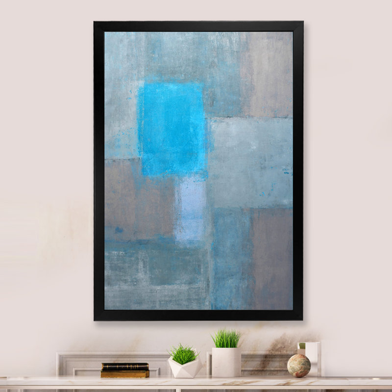 Colorfields in Shades of Turquoise IV - Art mural moderne et contemporain sur toile, H 32 po x l 16 po x P 1 po, Cadre noir