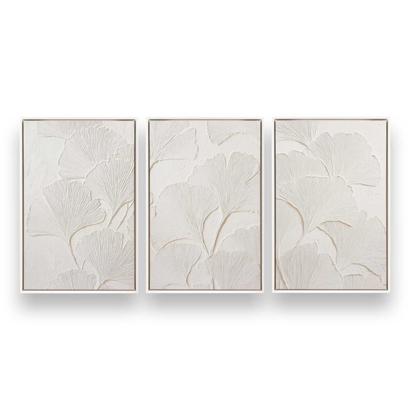 Ensemble de 3 impressions Ginkgo Whispers, Cadre flottant blanc opaque, 36 po x 24 po