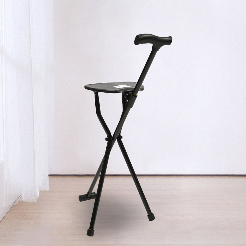 Canne pliante avec siège et canne noire 249 lb pour supporter les personnes âgées qui attendent et qui marchent depuis longtemps