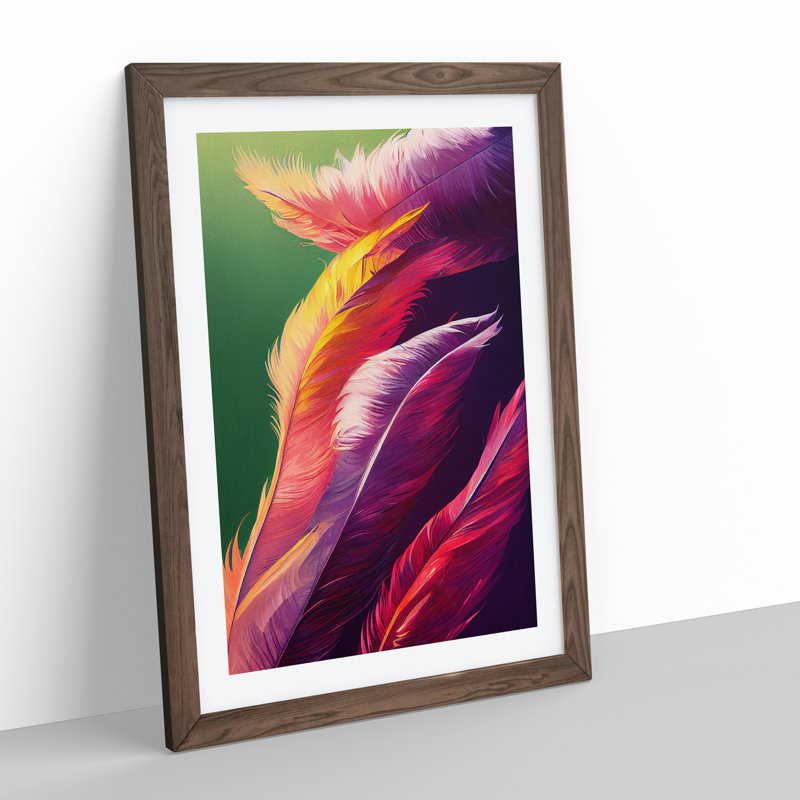 Exotic Feathers - Single Picture Frame Print, 46cm H x 34cm W x 2cm D, Walnut