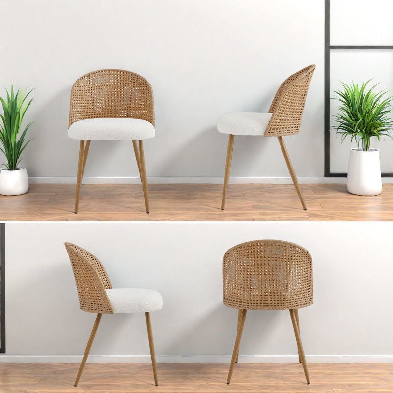 Chaises de salle à manger confortables, boho moderne en métal de rotin pour la cuisine