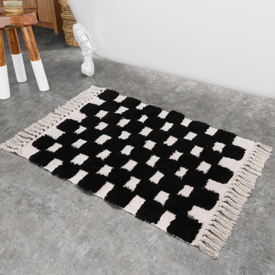 Tapis lavable à la main Keynieh damier parfait pour le salon, la chambre à coucher et la cuisine