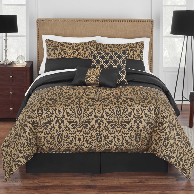 Ensemble d'édredon en microfibre doré / noir Grand Genevieve, Simple