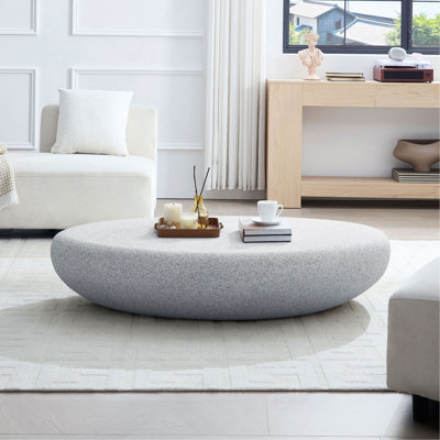 Table basse 55,12 po elliptique en fibre de verre pour salon, table à bascule mate devant le canapé, table centrale irrégulière, assemblage sans besoin