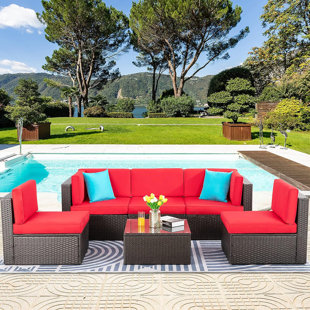 6 Piece Patio Conversation Set All Weather Wicker Rattan Patio Sofa Outdoor Sectional Seating Group With Cushions,Pillows & Glass Table For Porch,Lawn And Yard