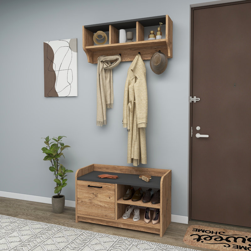 Macclemmy 83.6 cm W Hall Tree with Shoe Storage, Atlantic Pine/Anthracite
