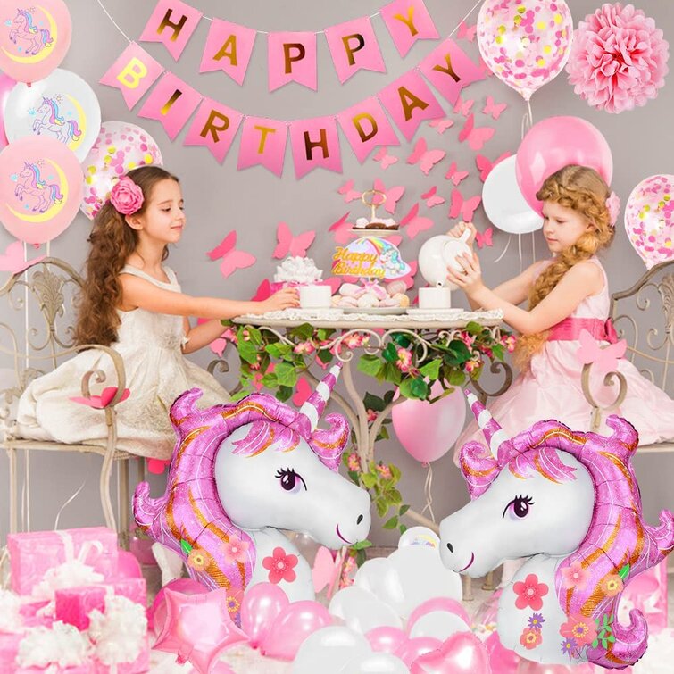 Unicorn Theme Birthday Decorations Items Combo Set - 73Pcs Kit with Banner,  Cake Topper,Curtains, Pastel Balloons - Happy Birthday Decoration Kit For  Girls / Unicorn Birthday Decorations - Party Propz: Online Party
