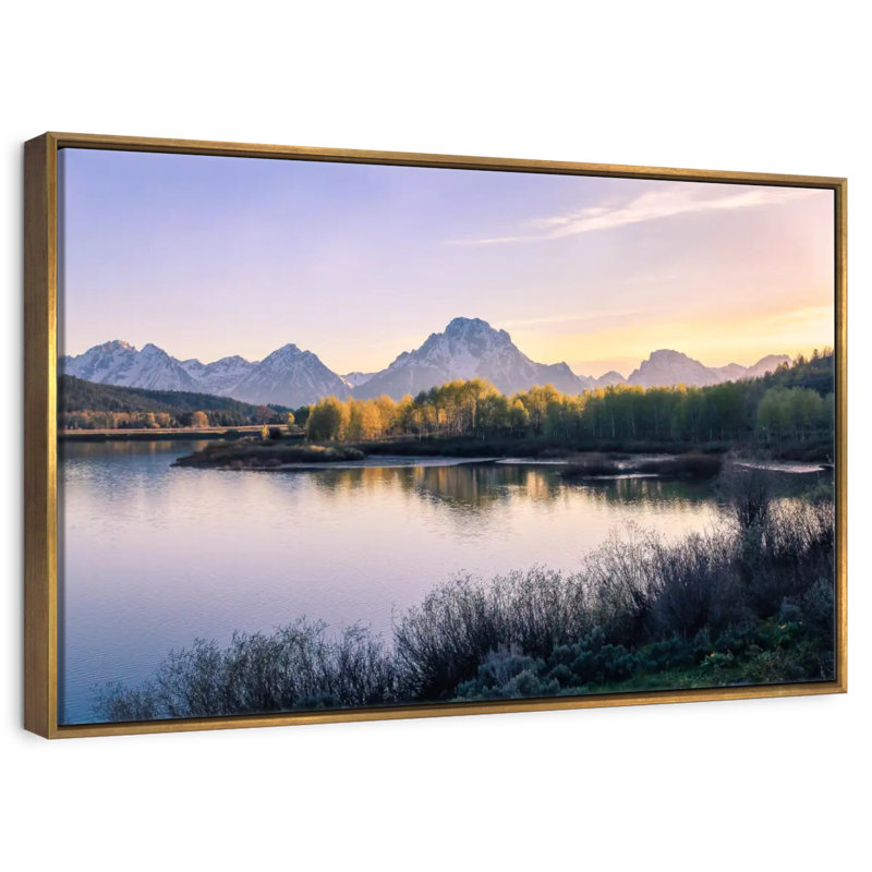 Lever de soleil sur Grand Teton, Cadre flottant doré, 37 po x 25 po