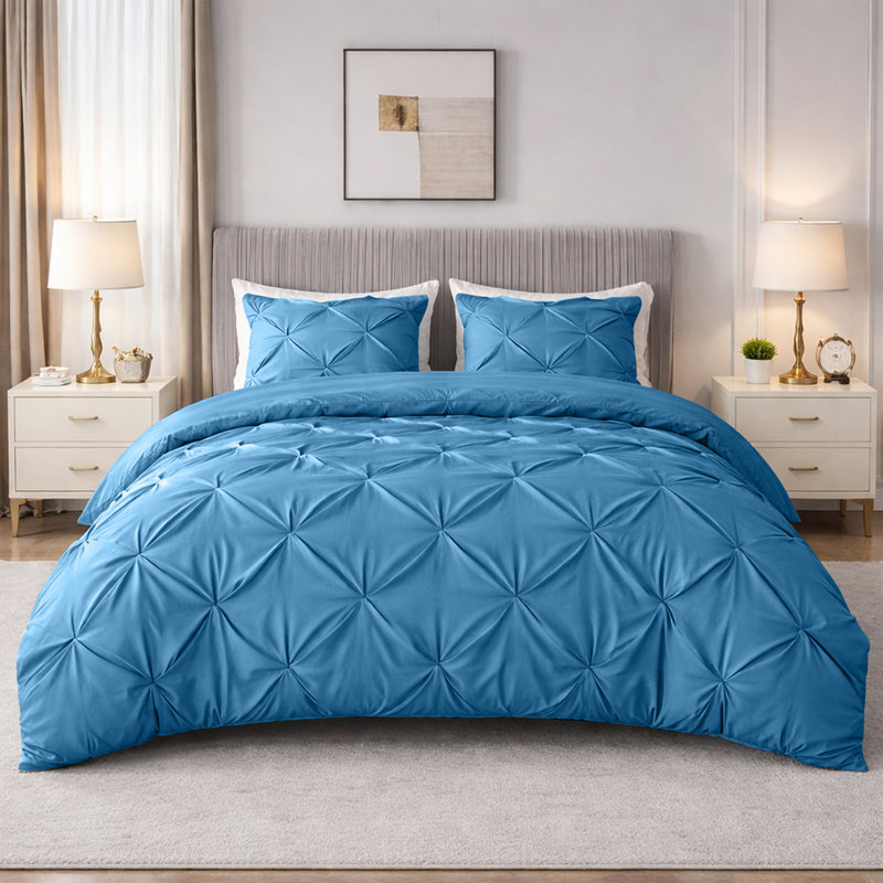 Pintuck Microfiber Duvet Cover Set with Pillowcases – Pleated Textured Bedding, Soft Luxury Quilt Cover, Breathable All-Season Comforter Cover, Modern Hotel Style Bed Set