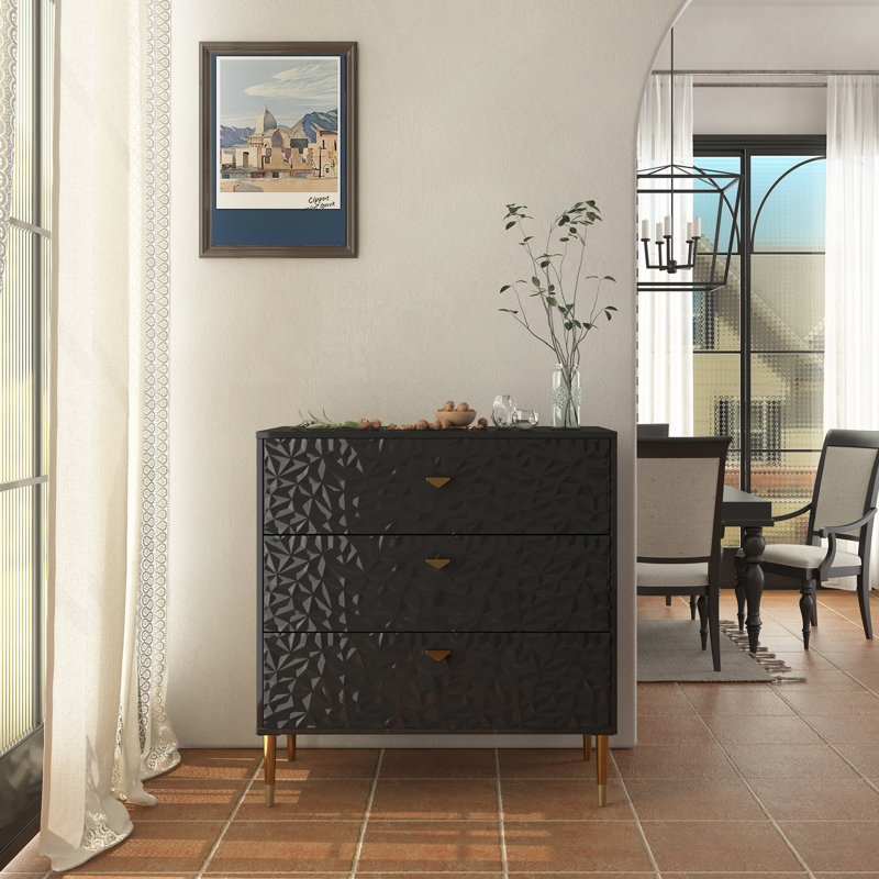 Commode en bois 3 tiroirs Bakke, Noir