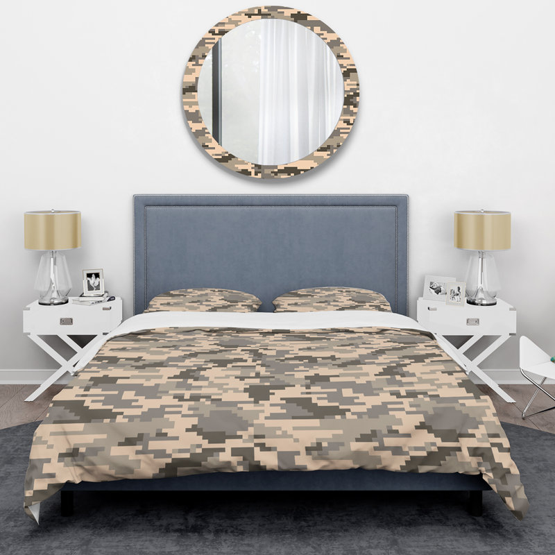 Brown Pixel Camouflage Polyester Camouflage Duvet Cover Set