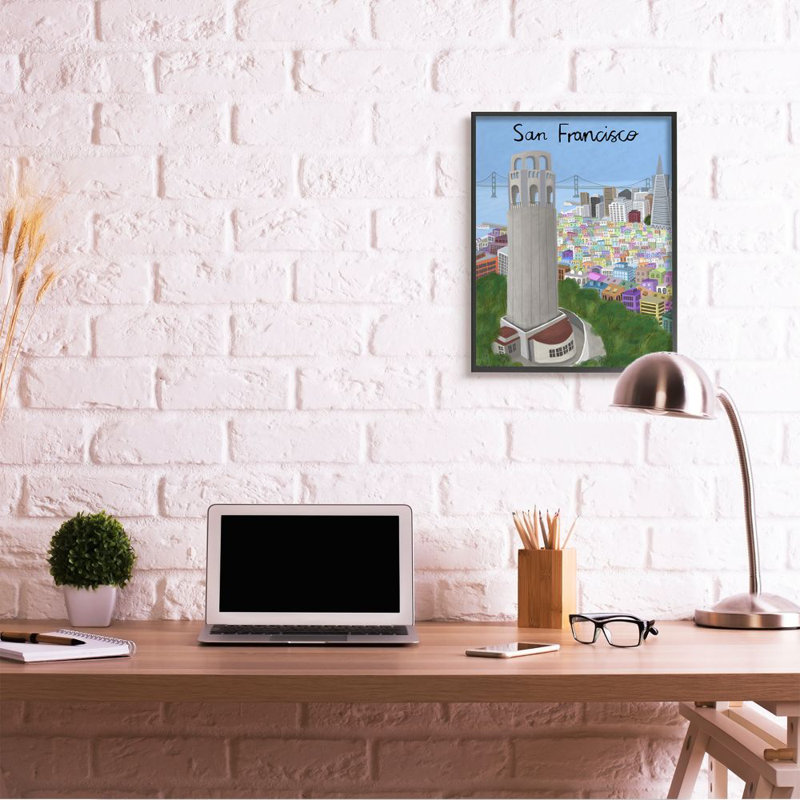 Impression d’art graphique, "San Francisco Landmark City scene" par Carla Daly, H 30 po x l 24 po