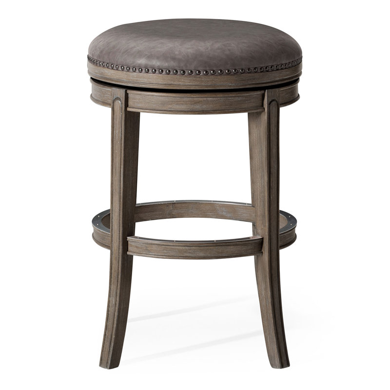 Maven Lane Alexander Swivel Backless Stool with Faux Leather Upholstery, Bar Stool (31" Seat Height), Reclaimed Oak