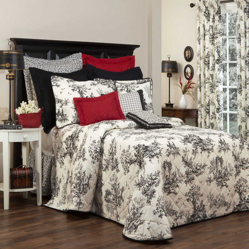 Bouvier Black Traditional Cotton Toile Bedspread, California King