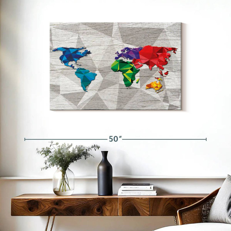 Carte du monde géométrique Aliaz II, H 24 po x l 36 po