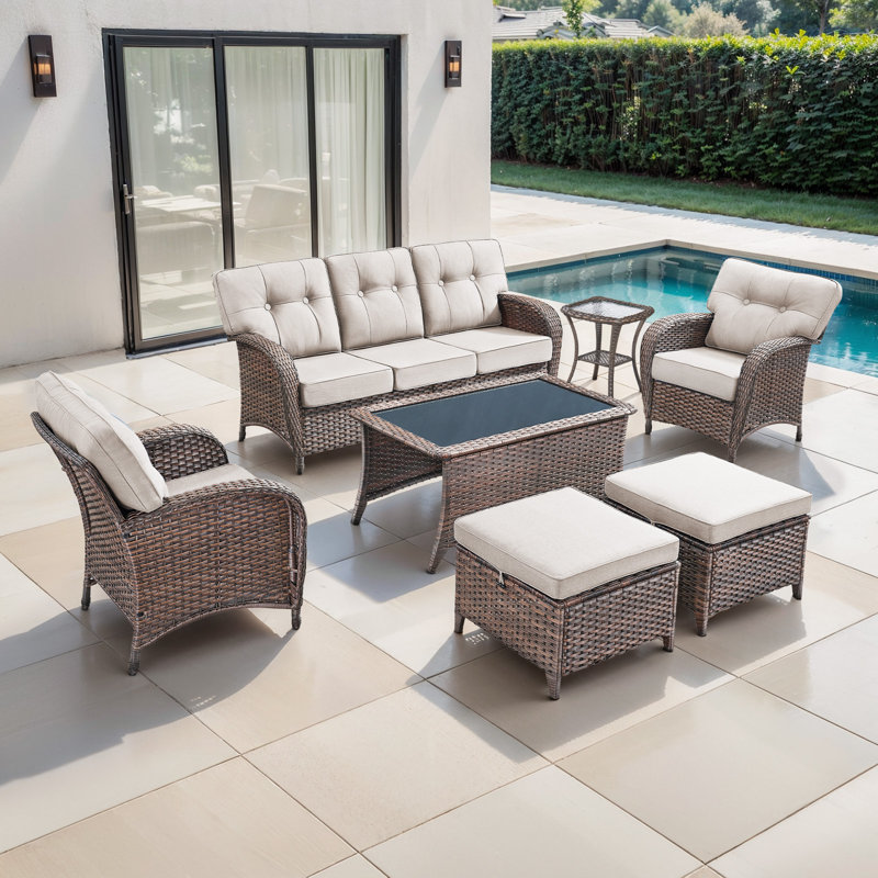 Ensemble de conversation avec coussins en T 7 pièces Agnes, Beige