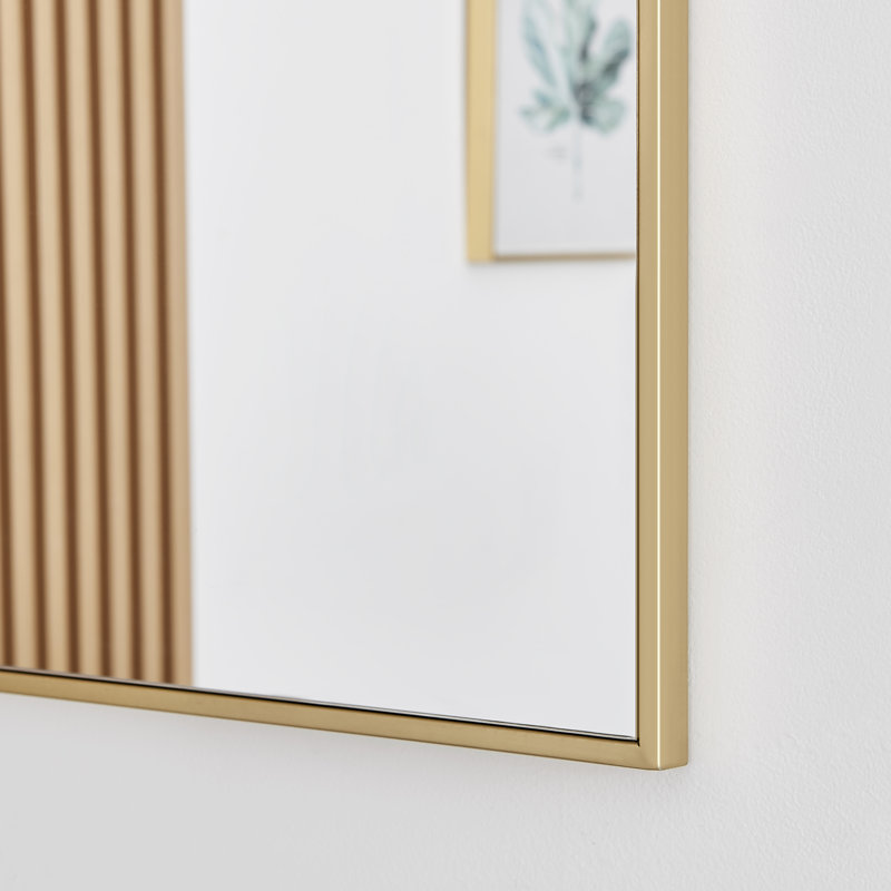 Alcantera Rectangle Metal Frame Wall Mirror Simple and Elegant Modern Design, 100cm H x 66cm W, Gold