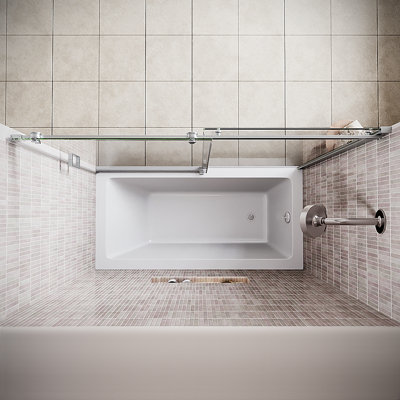 Porte de baignoire coulissante semi-sans cadre 60 po x 60 po avec quincaillerie en chrome poli traité au verre trempé 1/4 po Arbia