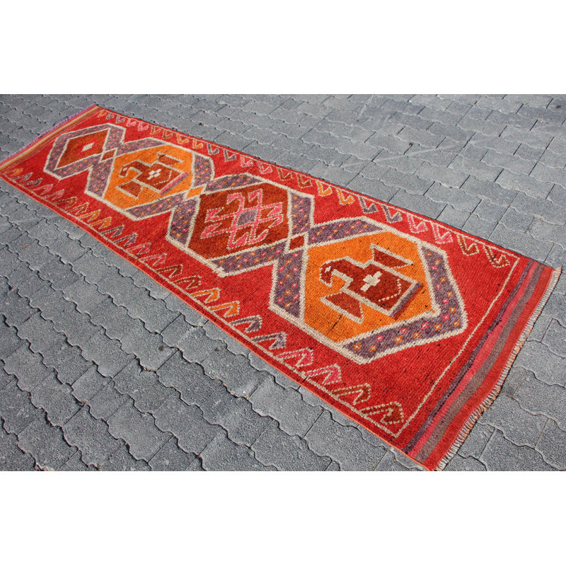 Tapis turc en laine noué à la main Anatolian Herki - rouge Boho