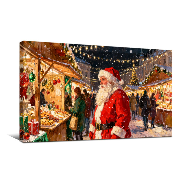 Noël, père Noël, scène de marché de Noël, H 16 po x l 32 po