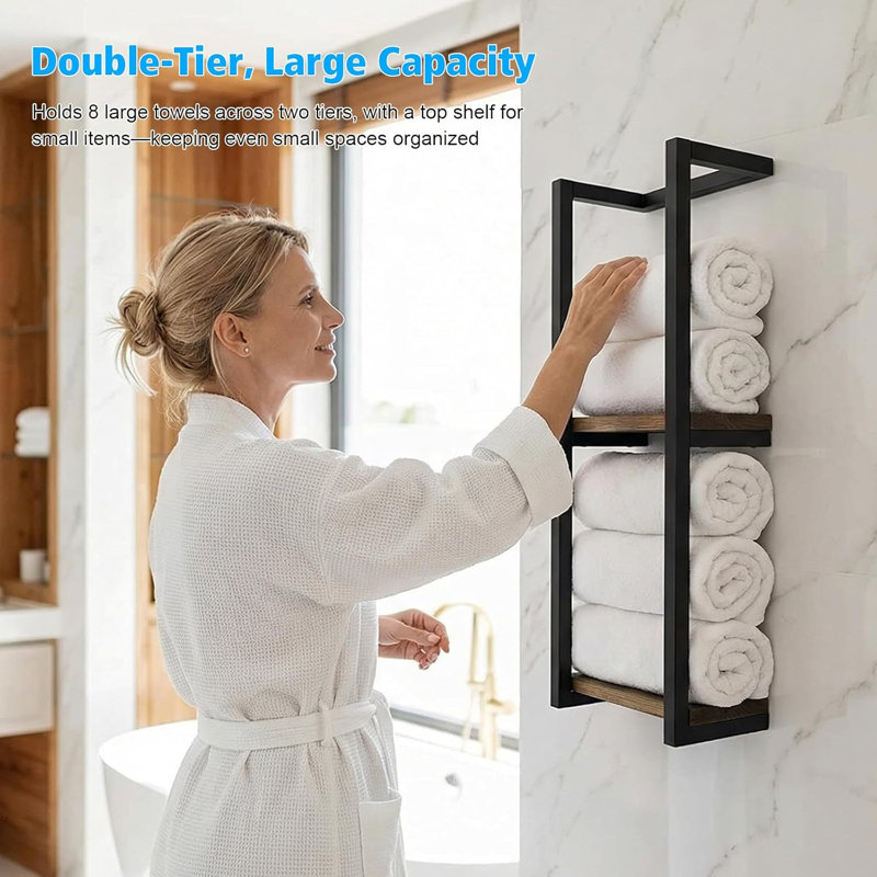 2-Tier Bathroom Towel Rack Wall Mounted Vertical Towel Holder Storage Rack