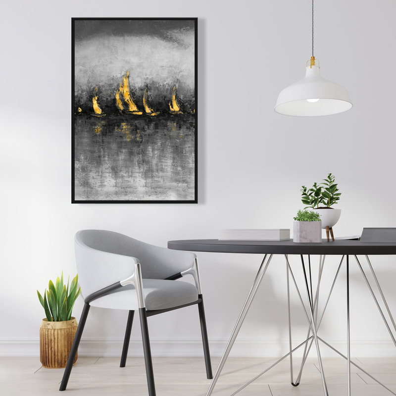 Voiliers dorés - Toile encadrée pour chambre à coucher, H 37,25 po x l 25,25 po