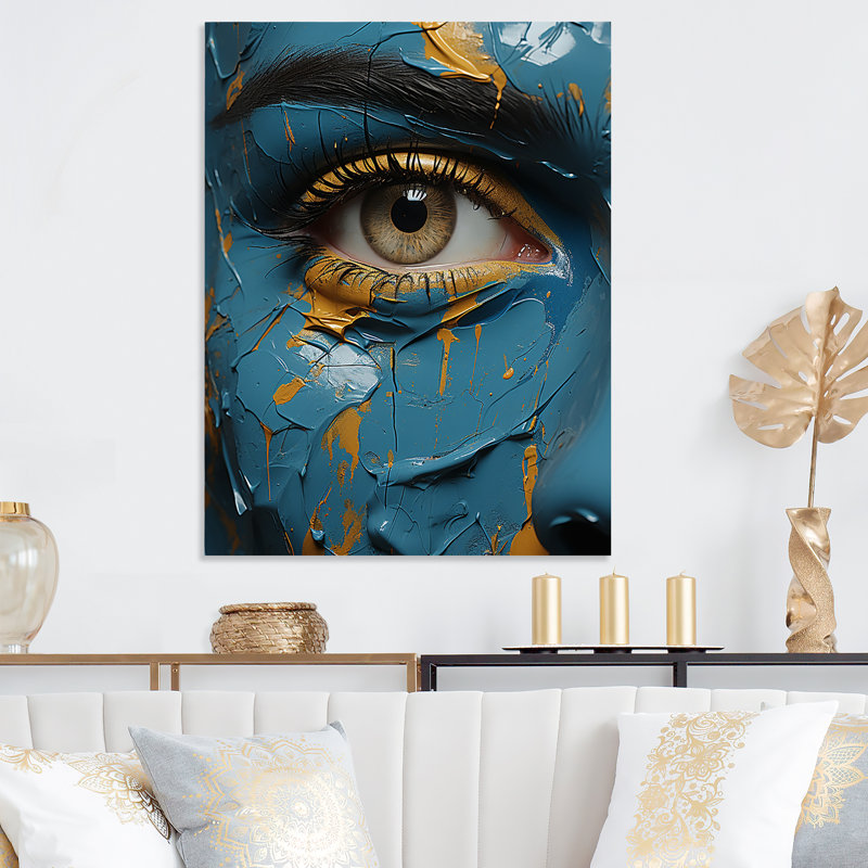 «Yellow and Blue Woman Eye Expressionism I - Eye», art mural en métal, H 40 po x l 30 po x P 1,5 po