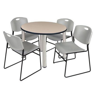 Kee Round Breakroom Table Top, 4 Zeng Stack Chairs