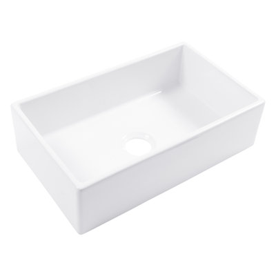 Turner Crisp White Fireclay 30"" Single Bowl Farmhouse Apron Front Undermount Kitchen Sink -  Sinkology, SK404-30FC-SS