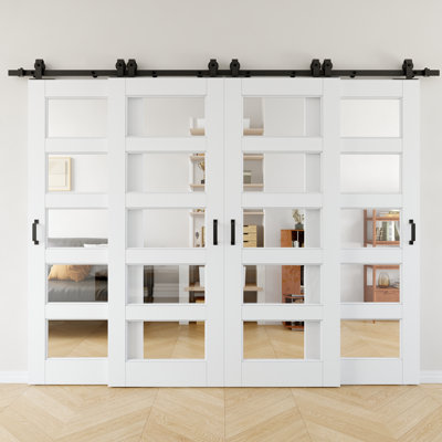 Portes de grange coulissantes en bois transparent 80 po H 5-Lite, 80 po, deux portes simples - sans assemblage requis, à peindre
