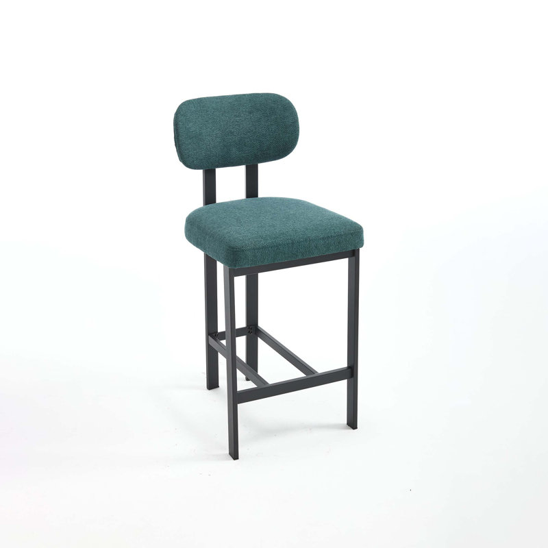 Bar Stools Set Of 2, Modern Upholstered Fabric Counter Height Barstools, Kitchen Island Chairs With Metal Legs, Antique Green