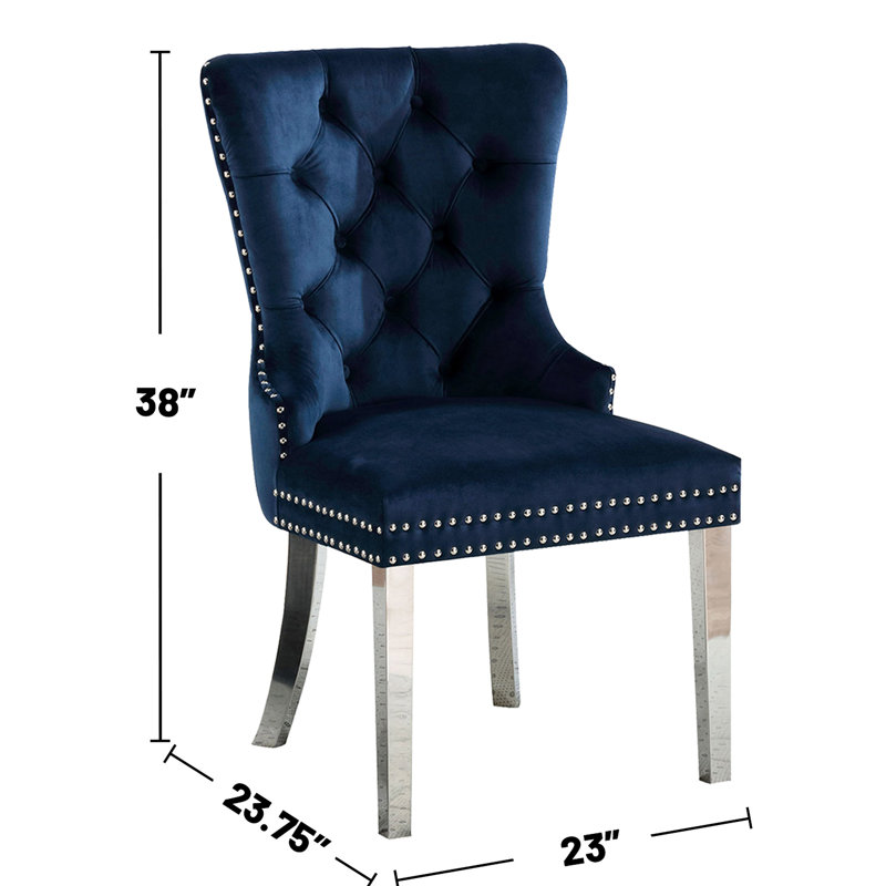 Fauteuils à oreilles 2 en tissu bleu, dossier à boutons, pieds et nouvelle garniture 2 en bleu