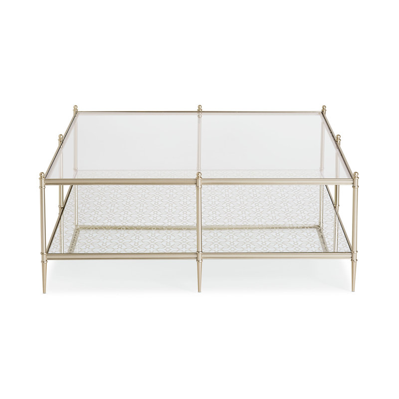 Gold Metal and Glass Square Cocktail Table