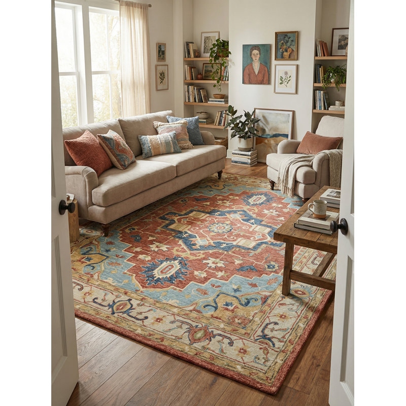 Richmond Serapi Hand Tufted Oriental Area Rug in Beige/Red, Rectangle 9' x 12'