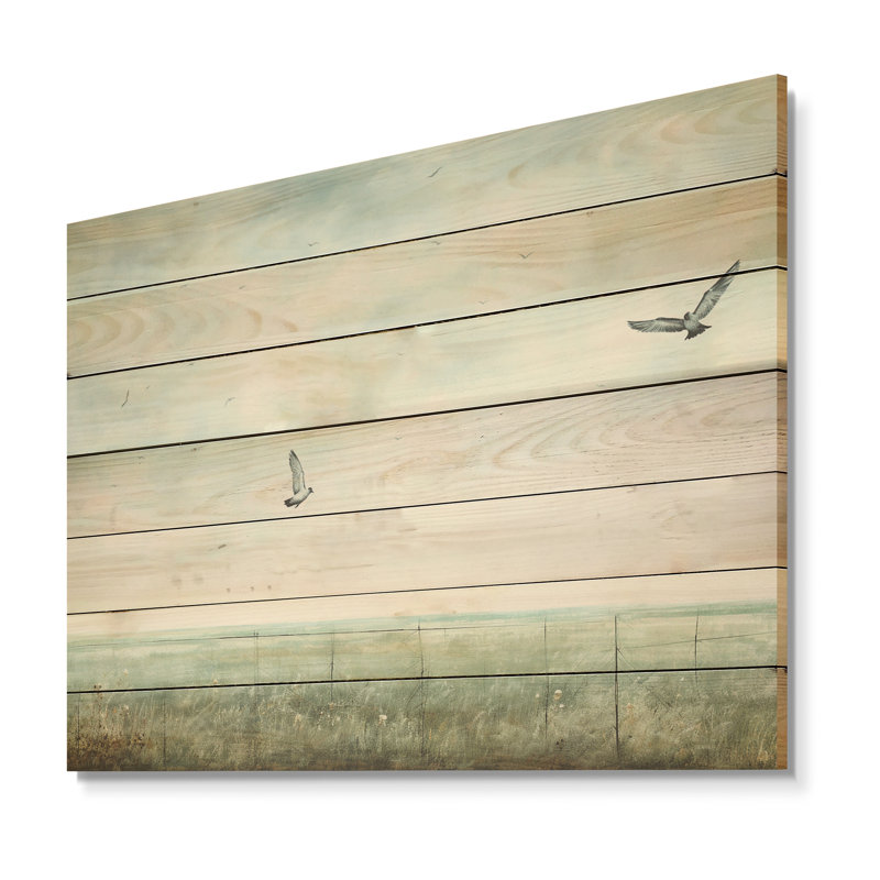 Minimalisme, goélands en vol - Minimalisme côtier sur bois, H 10 po x l 20 po x P 0,78 po