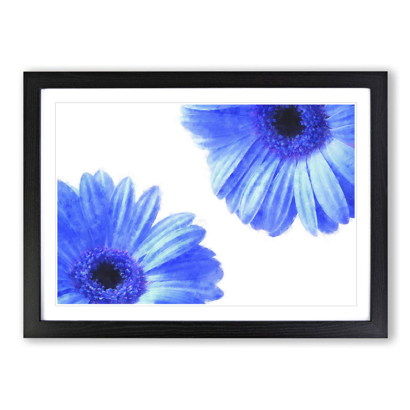 Two Blue Flowers - Picture Frame Painting Print, Black Framed, 33cm H x 45cm W x 2cm D