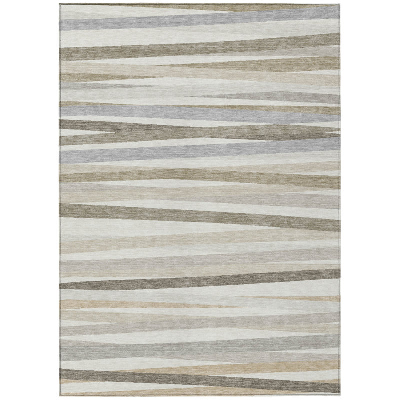 Tapis intérieur lavable rayé ivoire 8 pi x 10 pi