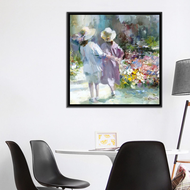 « filles », impression sur toile, H 18 po x l 18 po x P 1,5 po, Toile avec cadre noir, Pas de tapis