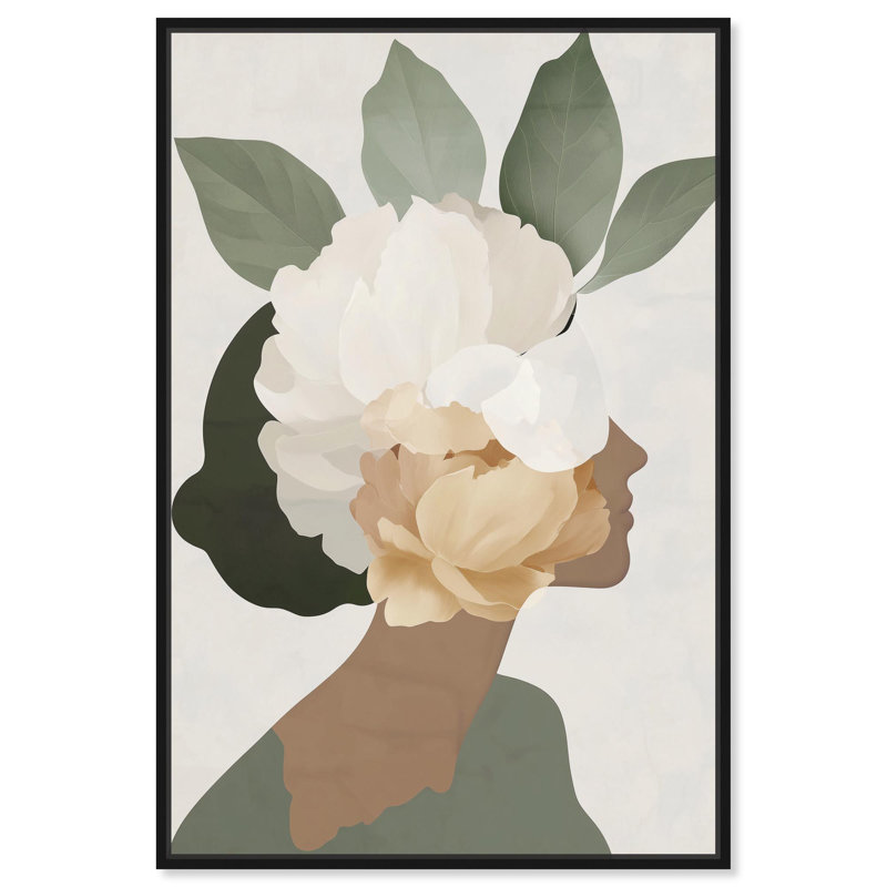 Art floral sur toile , Cadre flottant noir, H 16 po x l 11 po