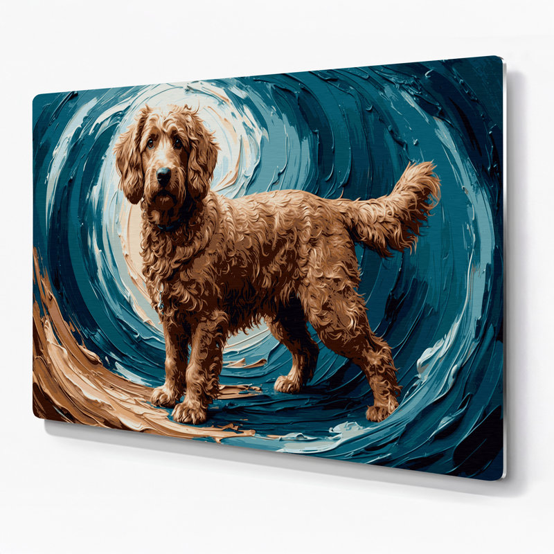 «Dogs Curly Coated Retriever», art mural en métal gris, H 24 po x l 36 po