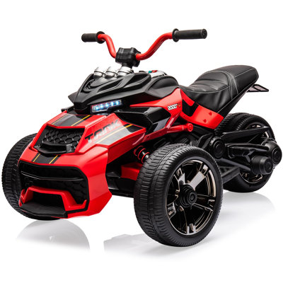12V Kids Ride-On ATV 3-Wheel Electric Motorcycle for Toddlers 3-8 - LED Lights - Music, Horn & USB - Treaded Tires - Red