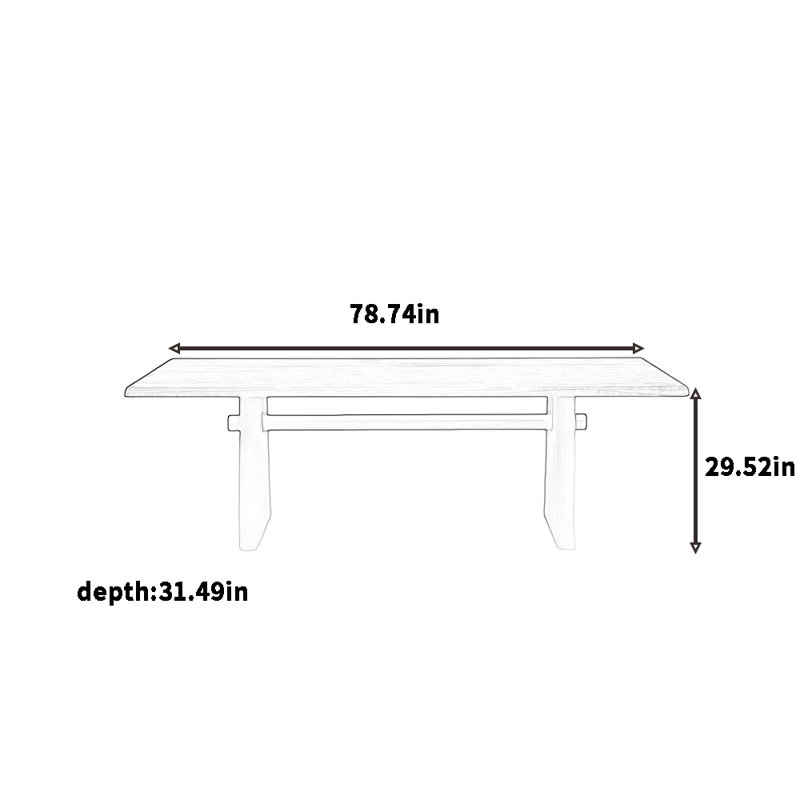 Table de salle à manger moderne et simple en bois massif, H 29,52 po x L 78,74 po x l 31,49 po