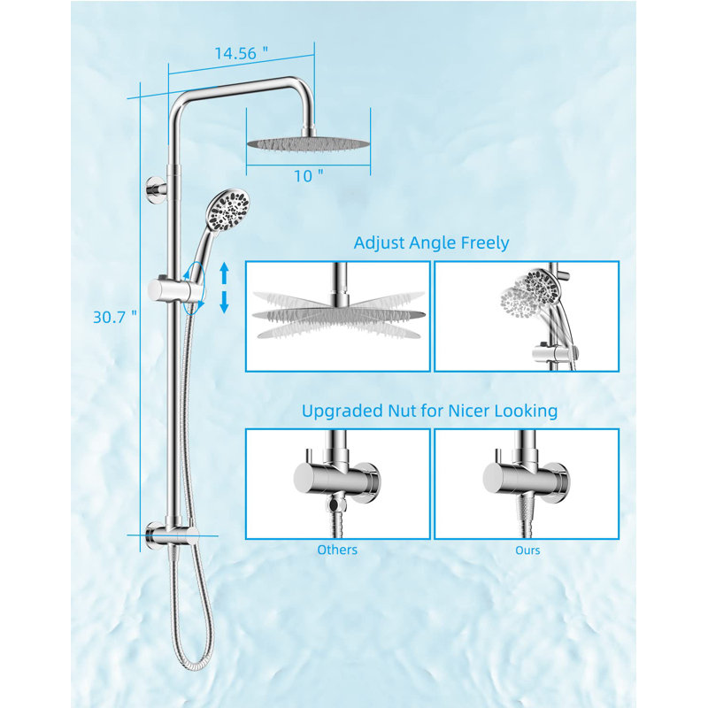 Chrome Adjustable Height Rainfall Shower System with Handheld