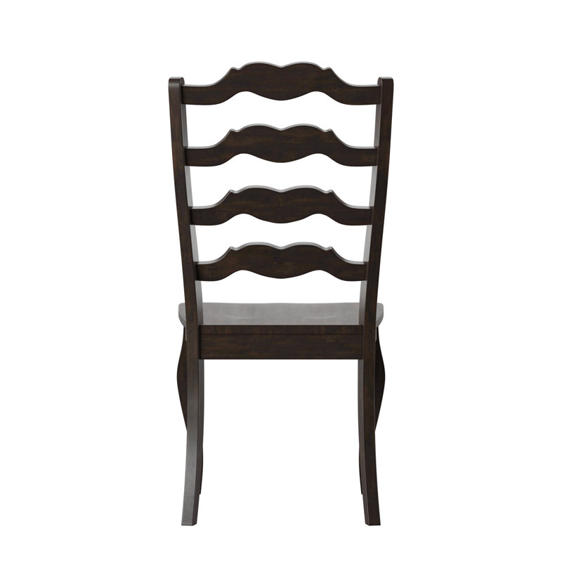 Ensemble de salle à manger à dessus en bois massif de 78 po avec chaises à dossier échelle française et banc Fortville, Noir