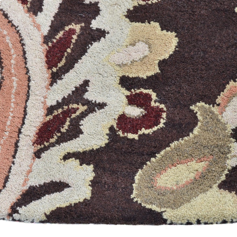 Akain Hand Tufted Wool Eco-Friendly Area Rugs - Round, Brown Color, Floral Modern Design, High Pile Thick Handmade Anti Skid Area Rugs for Living Room, Bed Room