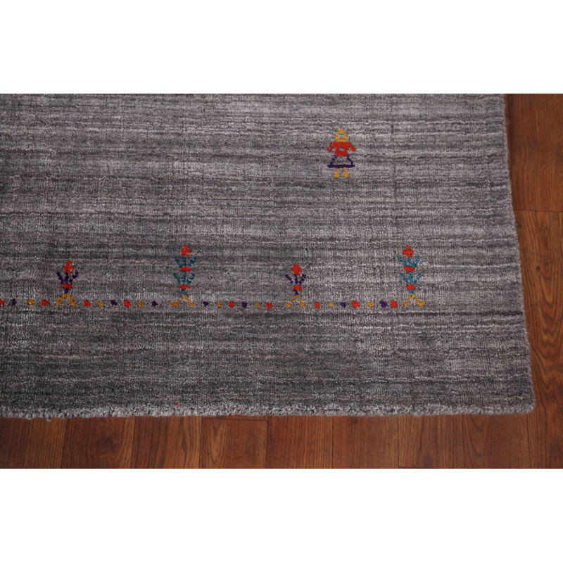 Tapis argenté à rayures indiennes gris Gabbeh 8 x 10