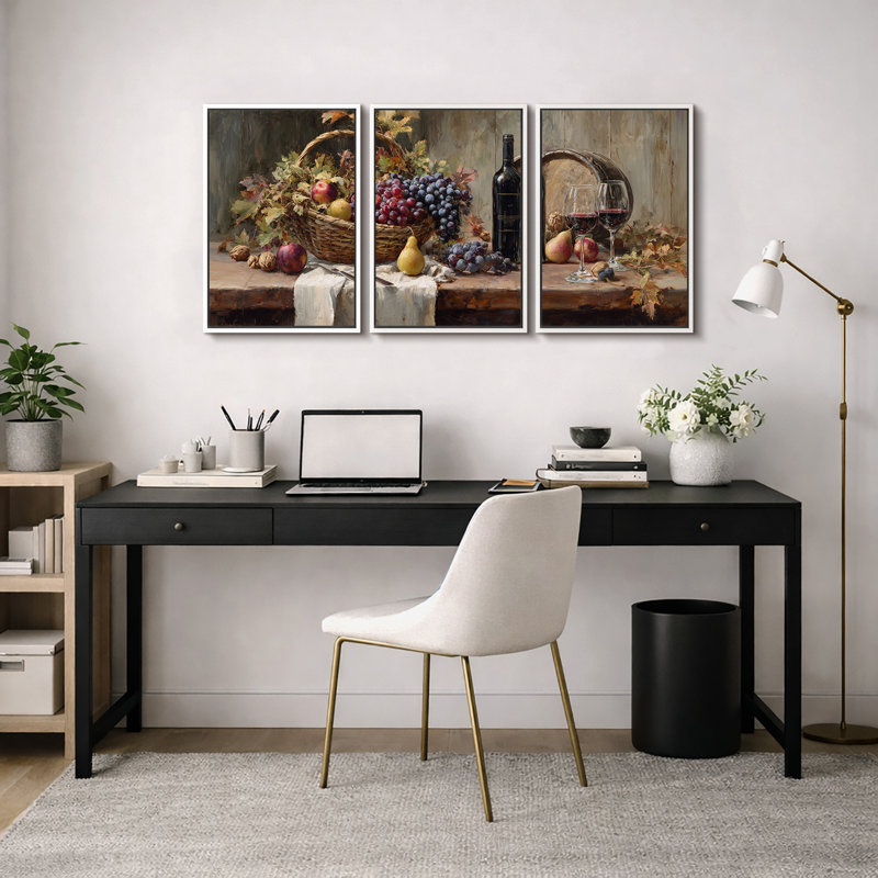 Rustic Vineyard Harvest Still Life, H 24 po x l 48 po, Cadre blanc