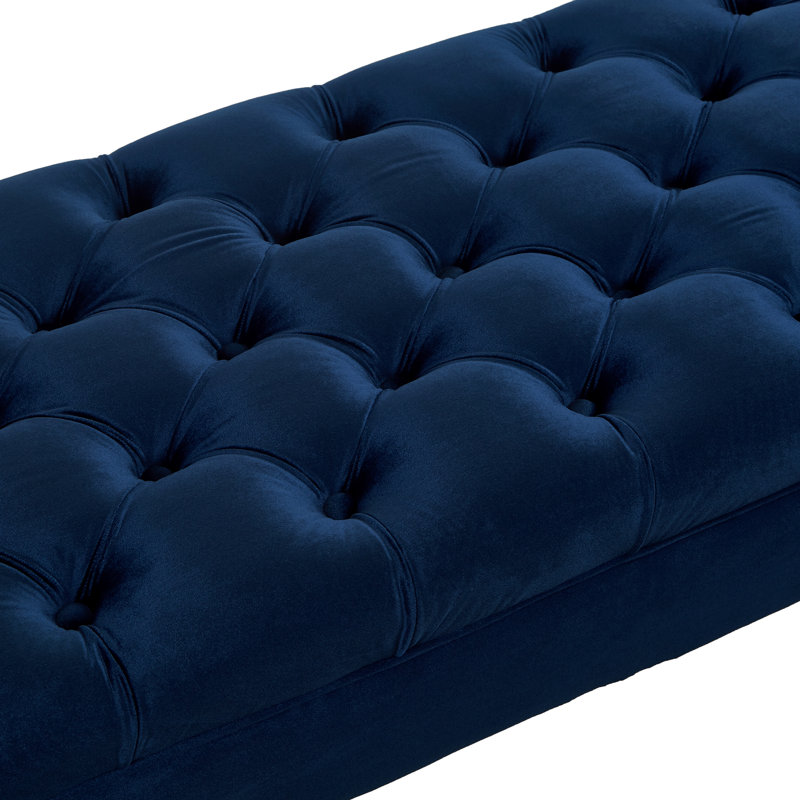 Upholstered Window Bench with Tufted Button, Navy